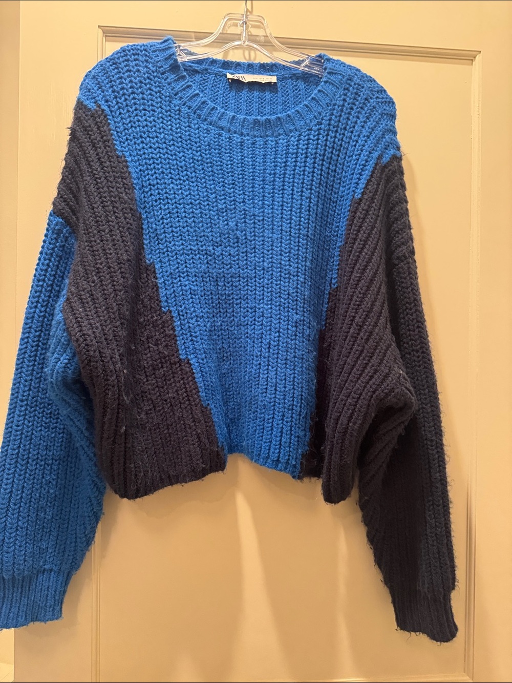 Zara Blue and Navy Colorblock Crewneck Sweater